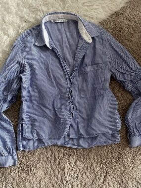 Zara Blue & White Striped Button-Up Shirt